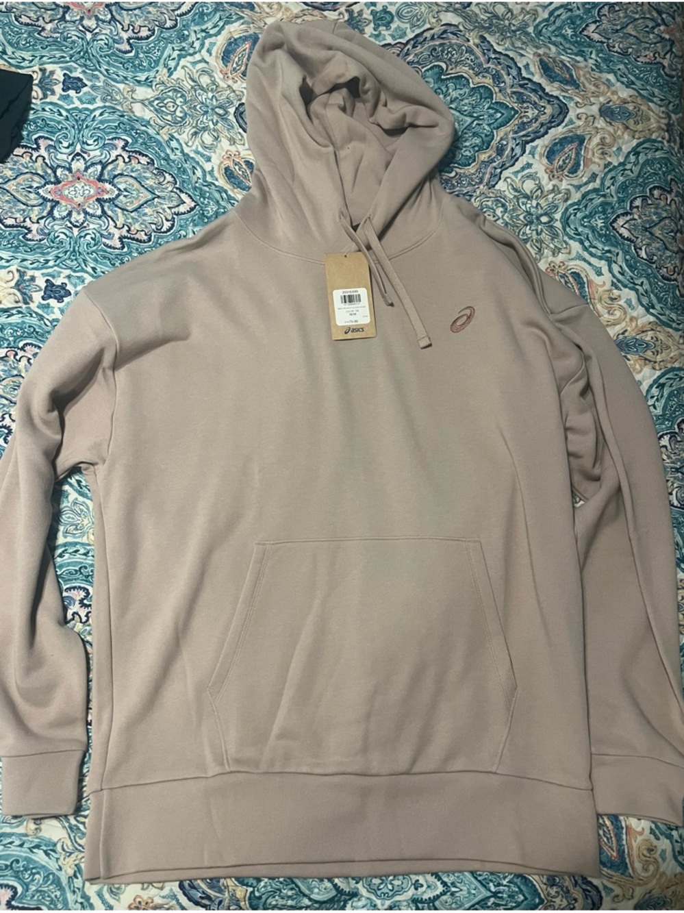 ASICS Taupe Relaxed-Fit Pullover Hoodie